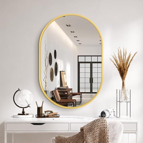 Delma 28x20 Gold Oval Bathroom Mirror for Over Sink, Aluminum Frame