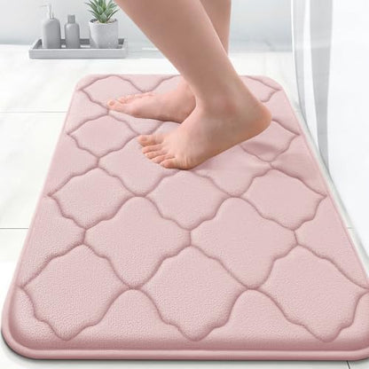 OLANLY Memory Foam Bath Mat Rug 24x16, Ultra Soft Bathroom Rugs, Pink