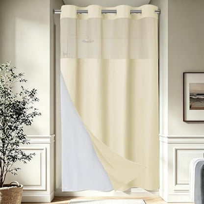 EUTXL Heavyweight No Hook Shower Curtain with Liner, Ivory, 54x80