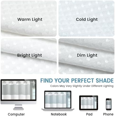 EUTXL Heavyweight No Hook Shower Curtain with Liner, White, 60x74