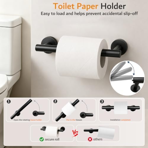 5 Piece Matte Black Bathroom Hardware Accessories Set, 24" Towel Bar Set