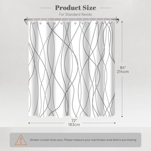 Striped Shower Curtain for Bathroom, Grey White, 72" W x 84" L