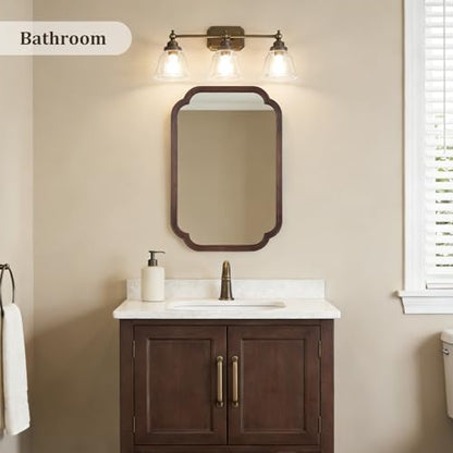 WallBeyond 20" x 30" Rounded Corner Arch Wall Mirror with Wood Frame for Entryway, Living Room or Bedroom Home Decor - Light Woodgrain [20" x 30" Walnut]