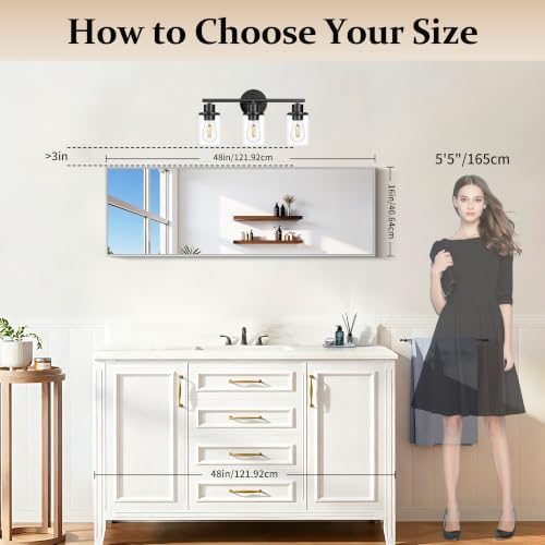 COFENY Silver Bathroom Mirror for Wall, 16x48 Inch Rectangle Mirror with Metal Frame, Modern Vanity Mirrors for Bathroom Living Room, Entryway Hangs Horizontal or Vertical