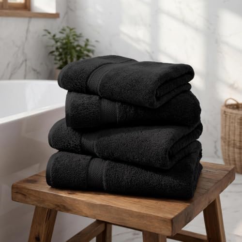 Superior Egyptian Cotton Plush & Absorbent, Bath Towel Set of 4, Black