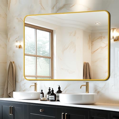 Delma Bathroom Vanity Mirror, Gold Framed Mirror for Over Sink, 40x28