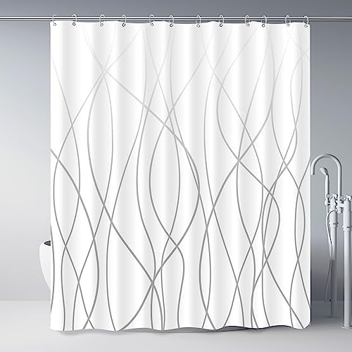 Striped Shower Curtain for Bathroom, Ombre Grey White, 72"W x 72"L