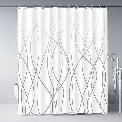 Striped Shower Curtain for Bathroom, Ombre Grey White, 72"W x 72"L