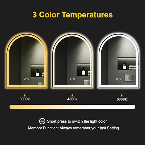 Arched LED Bathroom Mirror with Lights, 24" x 32" Lighted Vanity Mirror