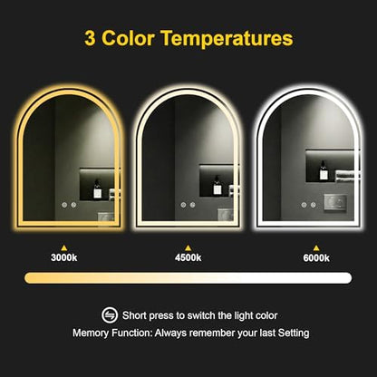 Arched LED Bathroom Mirror with Lights, 24" x 32" Lighted Vanity Mirror