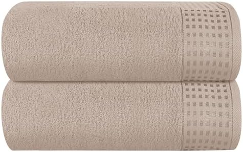 GLAMBURG 100% Cotton Oversized 2 Pack Bath Sheets 35x70, Ultra Soft Highly Absorbant Compact Quickdry & Lightweight Large Bath Sheet Set, Ideal for Gym Travel Camp Pool - Tan