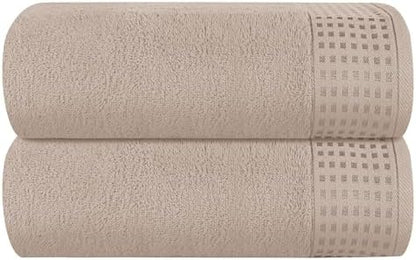GLAMBURG 100% Cotton Oversized 2 Pack Bath Sheets 35x70, Ultra Soft Highly Absorbant Compact Quickdry & Lightweight Large Bath Sheet Set, Ideal for Gym Travel Camp Pool - Tan