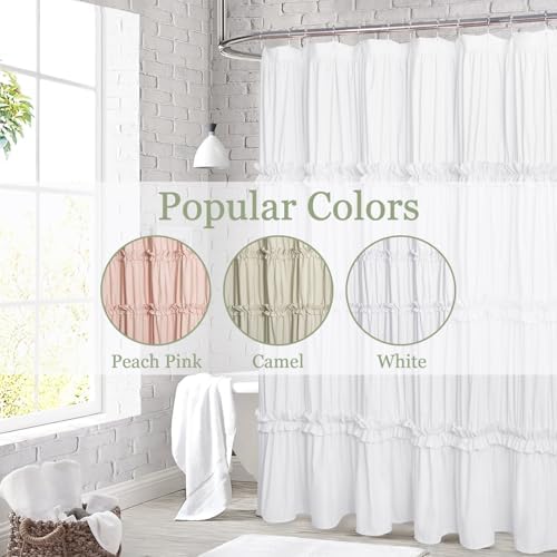 Farmhouse Ruffle Shower Curtain, White, 72 x 72 in