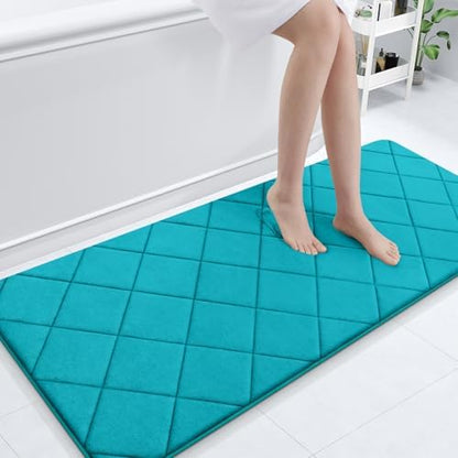 OLANLY Memory Foam Bath Mat 70x24, Ultra Soft and Absorbent Bathroom Rugs, Machine Washable, Comfortable Bath Carpet for Bathroom Floor, Tub and Shower, Teal