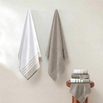 Modern Threads 6 Piece Bath Towel Set – Bathroom Towel Set with 2 Bath Towels, 2 Hand Towels & 2 Washcloths – 100% Cotton, Soft & Absorbent – Classic Border Stripe (Brown)