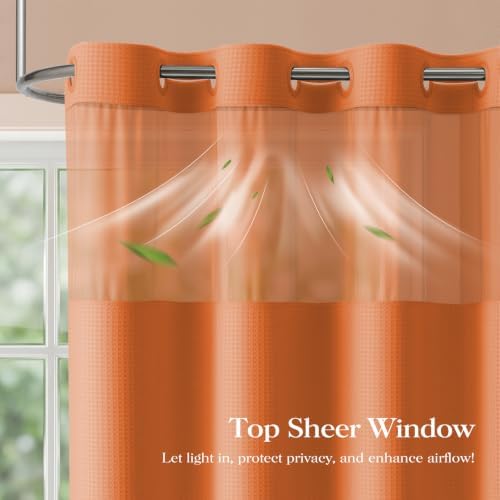 Dynamene Burnt Orange Hook Free Waffle Shower Curtain & Snap-in Liner,72x75