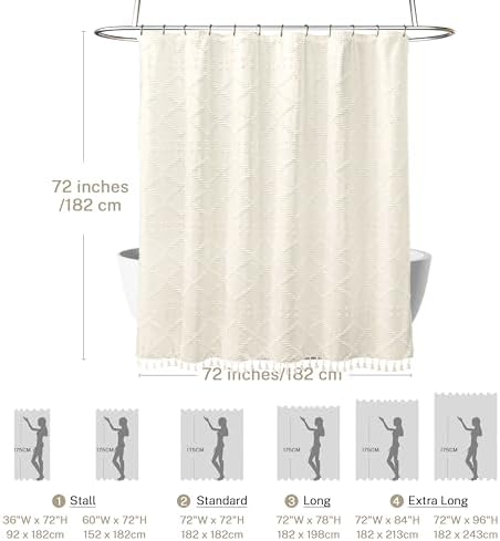 Siiluminisoy Cream Boho Woven Fabric Shower Curtain, 72 x 72 Tufted Chevron Textured Striped Modern Farmhouse Minimalist Cloth Curtain for Bathroom