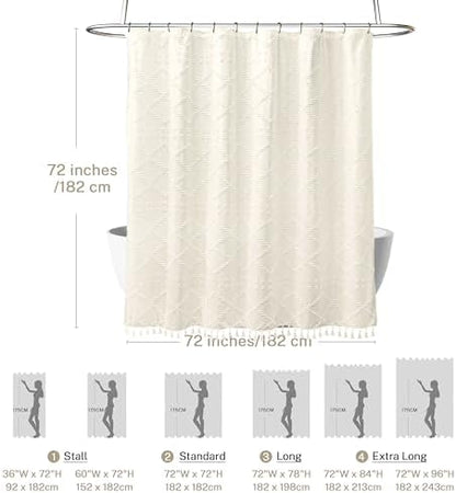 Siiluminisoy Cream Boho Woven Fabric Shower Curtain, 72 x 72 Tufted Chevron Textured Striped Modern Farmhouse Minimalist Cloth Curtain for Bathroom