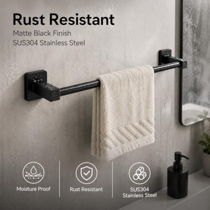 Matte Black Bathroom Hardware Set 4 Pieces,Towel Bar Set Stainless Steel Wall Mounted, Includes 16In Hand Towel Bar, Towel Ring, Robe Towel Hooks,Toilet Paper Holder, Bathroom Towel Rack Set
