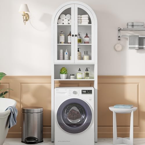 Arched Over The Toilet Storage Cabinet with Acrylic Doors, Bathroom Shelf