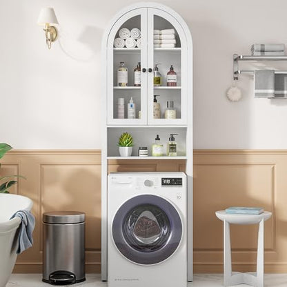 Arched Over The Toilet Storage Cabinet with Acrylic Doors, Bathroom Shelf
