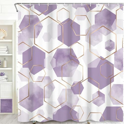 deFouliao Purple Modern Shower Curtain Geometric Grid Art Abstract Waterproof Bathroom Curtain for Bathtub Home Hotel Decor, Washable with Hooks, 65x72 Inch