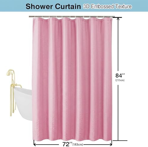 Aiyufeng Moga Bright Pink Shower Curtain 84 Inches Long, 3D Embossed Textured Fabric Shower Curtain for Bathroom - Soft Cloth & Hotel Spa Luxury, Machine Washable, 72X84
