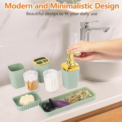 9 PCS Green Bathroom Accessories Set with Trash Can Bathroom Accessory