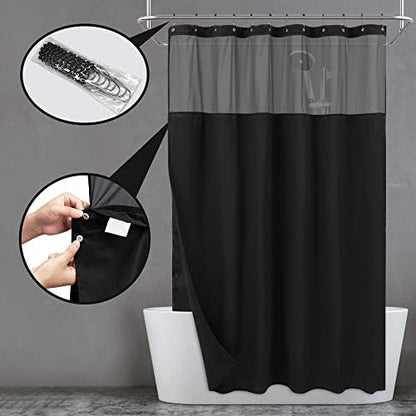 N&Y HOME Extra Long Waffle Shower Curtain with Snap-in Liner Black, 71x84
