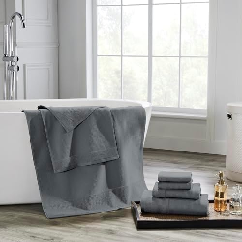 Modern Threads Waffle-Rib 6-Piece Towel Set – Premium Cotton Bath Towels, Ultra-Absorbent & Soft, Elegant Waffle Texture for Bathroom & Spa, Carbon