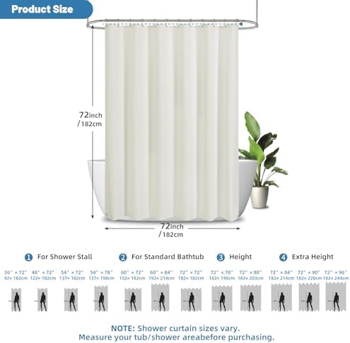 2-in-1 Waterproof Fabric Shower Curtain - No Separate Liner Needed, Hotel-Style Waffle Weave, Effortless Cleaning & Washable Bathroom Shower Curtain Set,72Wx72H,Cream