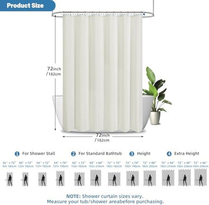 2-in-1 Waterproof Fabric Shower Curtain - No Separate Liner Needed, Hotel-Style Waffle Weave, Effortless Cleaning & Washable Bathroom Shower Curtain Set,72Wx72H,Cream