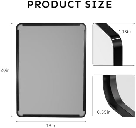 20"x16" Bathroom Vanity Mirror for Wall Aluminum Framed Farmhouse Rectangle