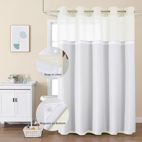 Colorful Star Ivory No Hook Waffle Shower Curtain Set, 72" W x 75" L