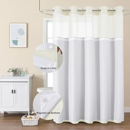 Colorful Star Ivory No Hook Waffle Shower Curtain Set, 72" W x 75" L