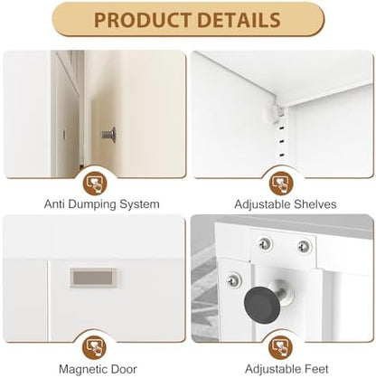Tall Metal Narrow Bathroom Storage Cabinet 67" H, Tall White Pantry Cabinets with 4 Adjustable Shelves and 2 Doors for Kitchen, Home Office, Living Room, Dining Room(16 inches Wide)
