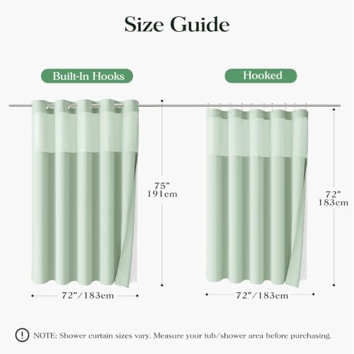 Dynamene Mint Green Hook Free Waffle Shower Curtain & Snap-in Liner,72x75