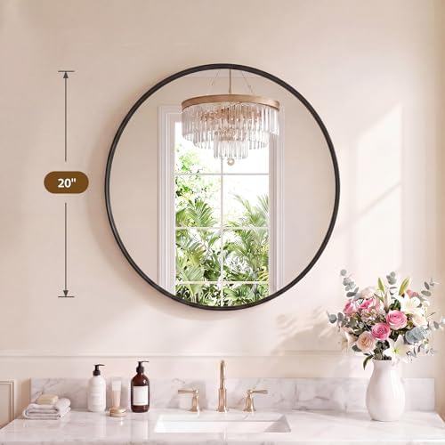 Sweetcrispy Bathroom Circle Mirror 20 in, Vanity Wall Mirror for Over Sink