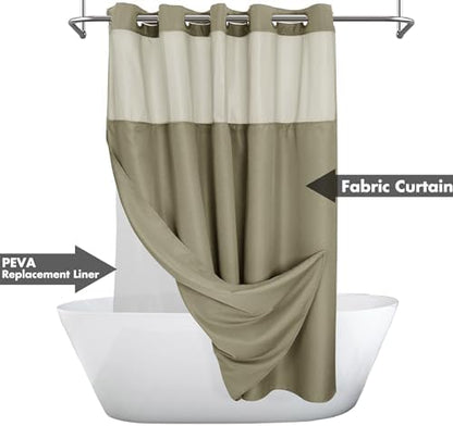 River Dream No Hook Shower Curtain with Snap-in Liner Set, Taupe, 71x74