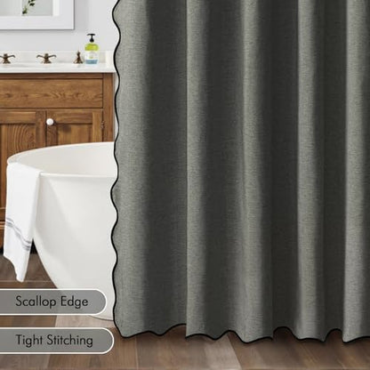 MIULEE Charcoal Grey Scalloped Linen Shower Curtain 72x72 Inches