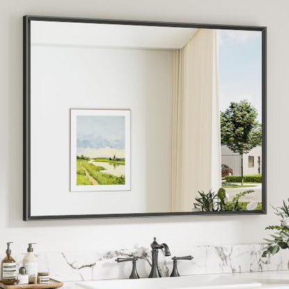 Keonjinn 40 x 30 Inch Black Bathroom Mirrors for Over Sink, Metal Frame