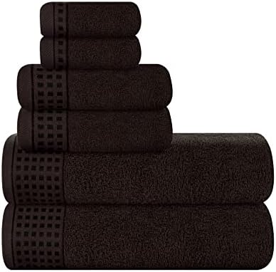 GLAMBURG 100% Cotton Ultra Soft 6 Pack Towel Set, Contains 2 Bath Towels 28x55 Inches, 2 Hand Towels 16x24 Inch & 2 WashCoths 12x12 Inches, Compact Absorbent Lightweight & Quickdry - Chocolate Brown