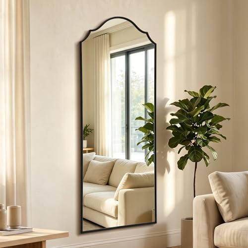 Besdomus Scalloped Full Length Mirror: 21"x56" Black Arched Floor Mirror