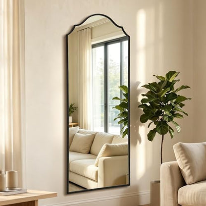 Besdomus Scalloped Full Length Mirror: 21"x56" Black Arched Floor Mirror