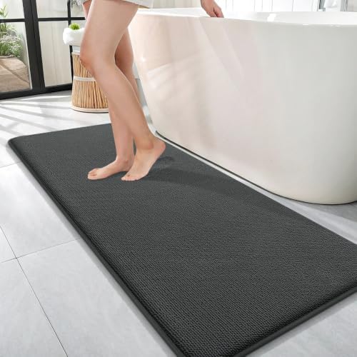 OLANLY Memory Foam Bathroom Runner Rug 47x17, Absorbent Long Mat, Dark Grey