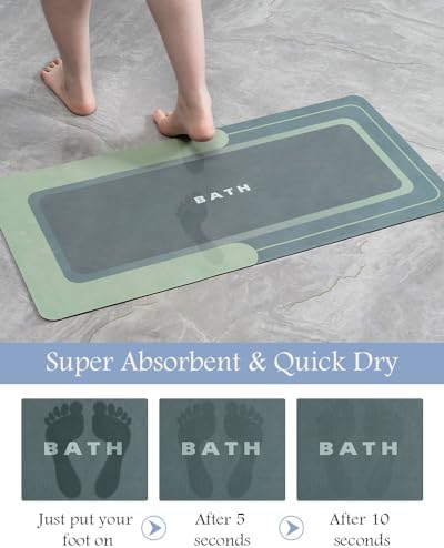MontVoo-Bath Mat-Bath Rug Non Slip Super Absorbent Stain Resistant Quick Dry Thin Bathroom Rug-Bath Mats for Bathroom Floor Bathtub Vanity-Bathmat Bath Rug Easy Care 17"x27" Green