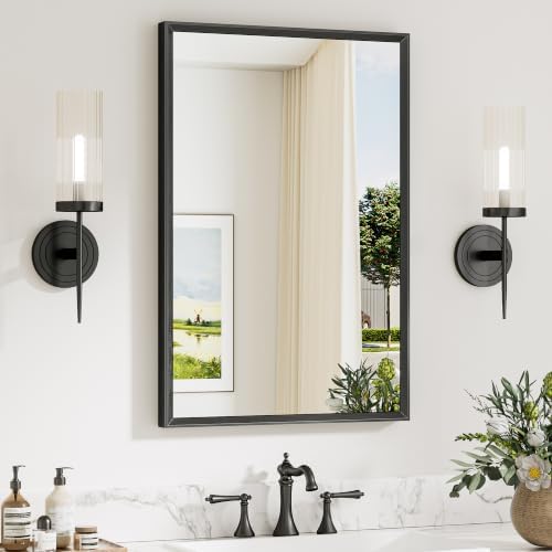 Keonjinn 20 x 30 Inch Black Bathroom Mirrors for Over Sink, Metal Framed