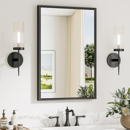 Keonjinn 20 x 30 Inch Black Bathroom Mirrors for Over Sink, Metal Framed