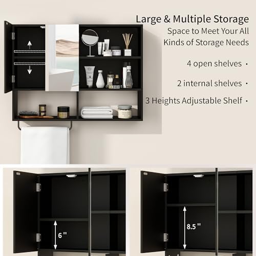 Bathroom Wall Cabinet, Medicine Cabinet with Mirror, Black