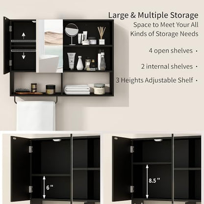 Bathroom Wall Cabinet, Medicine Cabinet with Mirror, Black